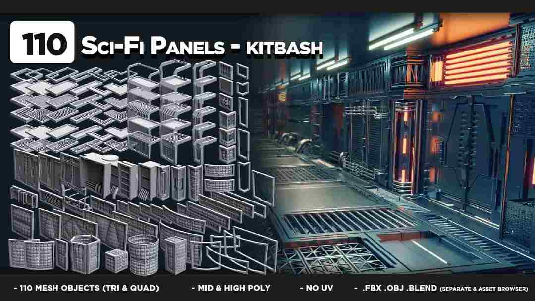 110 组科幻面板素材包 第 7 卷 – 110 Sci-Fi Panels Kitbash Vol.07