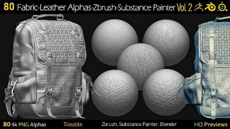 80 款 4K 布料皮革可平铺 Alpha 纹理 – 80 4K Fabric & Leather Tileable Alphas Vol.2