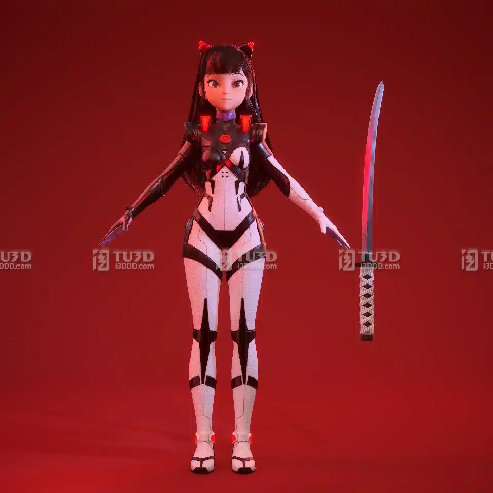 Blender刺客女孩卡通风格化3D模型（多格式）