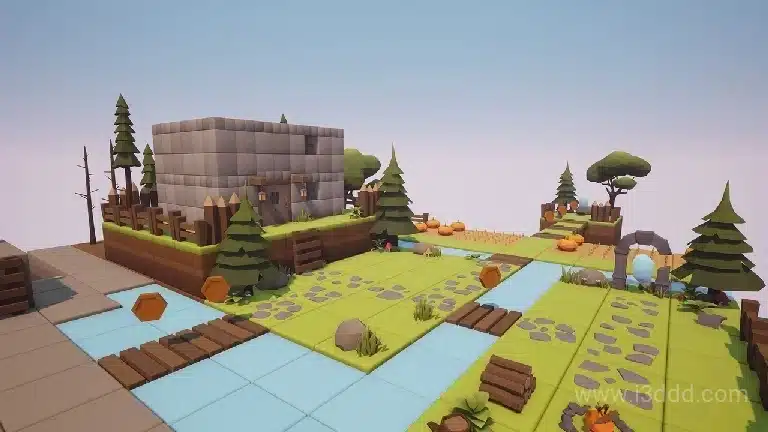 卡通低多边形 3D 立方体世界 Cartoon Low Poly 3D Cube World