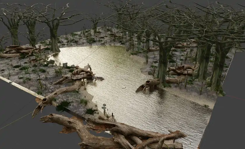 Blender湿地沼泽枯树池塘3D场景模型