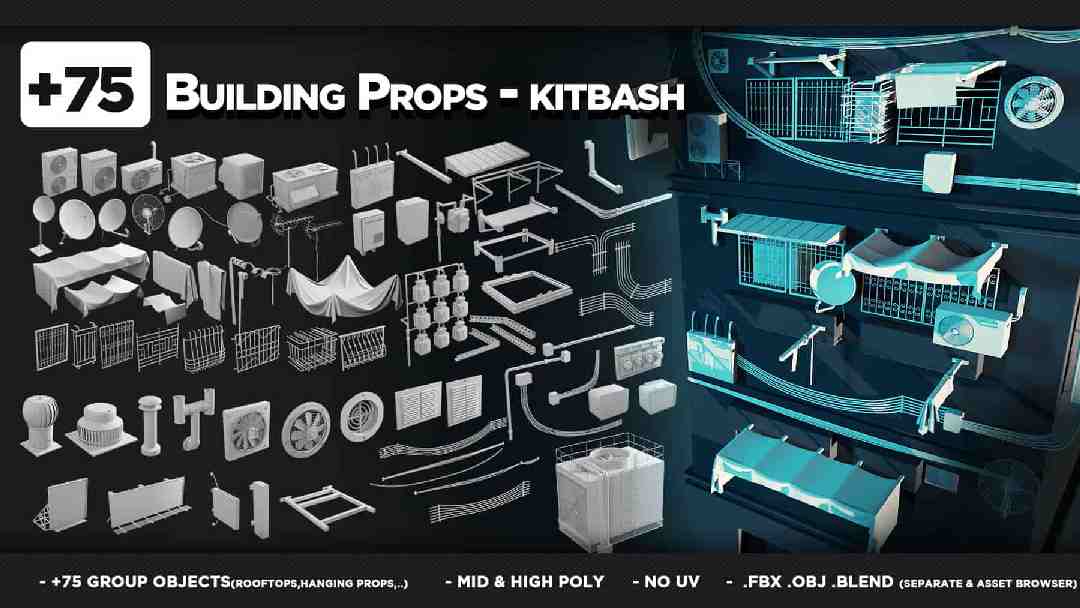 75 + 建筑配件资源包 第 6 卷 – 75+ Building Props Kitbash Vol.06