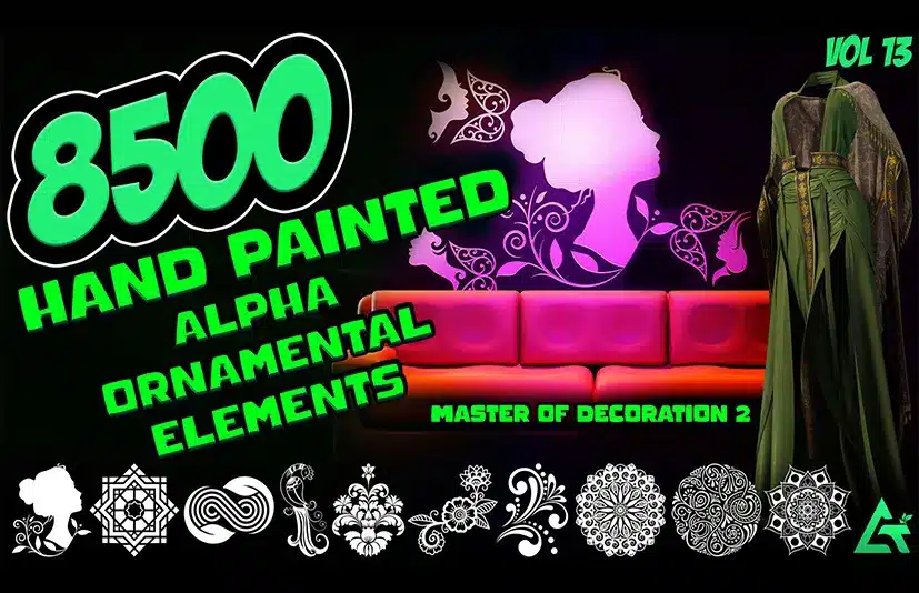 手绘装饰元素大礼包 – 8500 Hand Painted Ornament Alpha Elements Vol.13