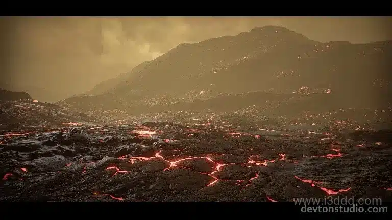 熔岩火焰山脉场景 Planet Venus Landscape