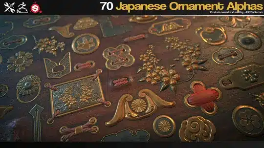 ZBrush/SP 70 款日本装饰 Alpha 笔刷 – 70 Japanese Ornament Alphas for ZBrush/SP
