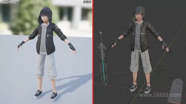 奇幻连帽衫男孩手持宝剑和滑板 – Fantasy Hoodie Boy With Sword and Skateboard