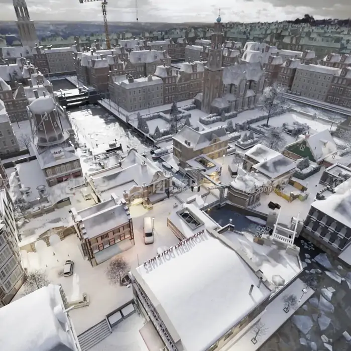 Blender雪景城市街道工业区场景模型