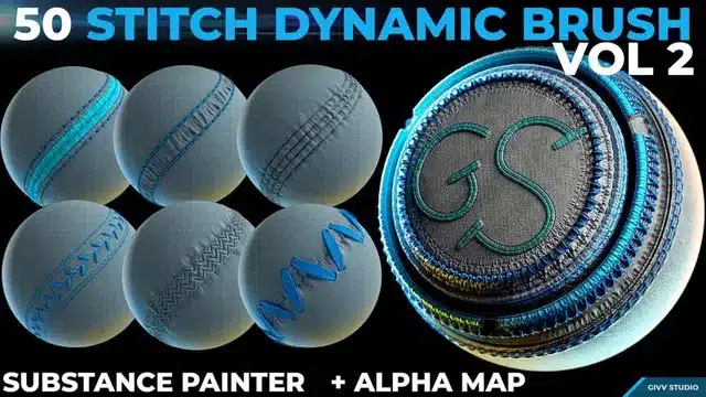 Substance Painter 50组针迹接缝笔刷预设 第2卷 – Dynamic Brush: Stitches & Seams Vol.02