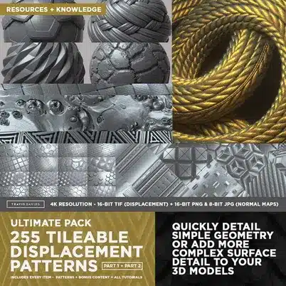 终极贴图包 – 255 种可平铺置换 / Alpha 图案 – 255 Tileable Displacement/Alpha Patterns (Part1+Part2)