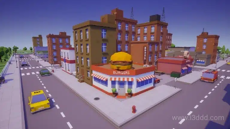 卡通低聚低多边形城市模型场景 Cartoon Low Poly City