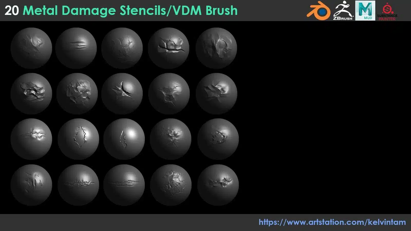 20 个金属破损笔刷 – 20 Metal Damage VDM Brushes Pack1