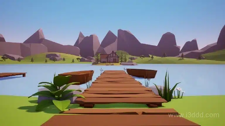 卡通多边形乡村村子场景 Low Poly Village