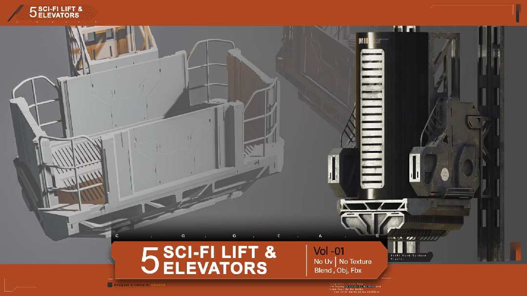 科幻电梯套件 第 1 卷（5 件）- Sci-Fi Elevator Kitbash Vol.01 (5 Pcs)