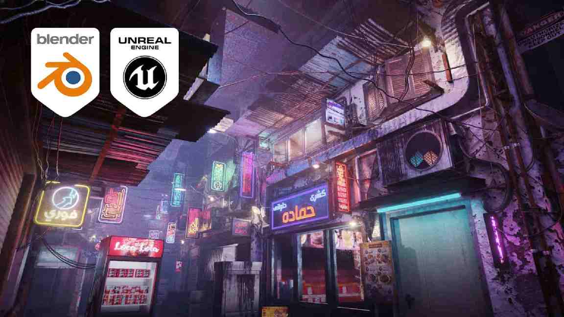开罗城市赛博朋克街道 动态霓虹标志 – Cairo City Cyberpunk Streets