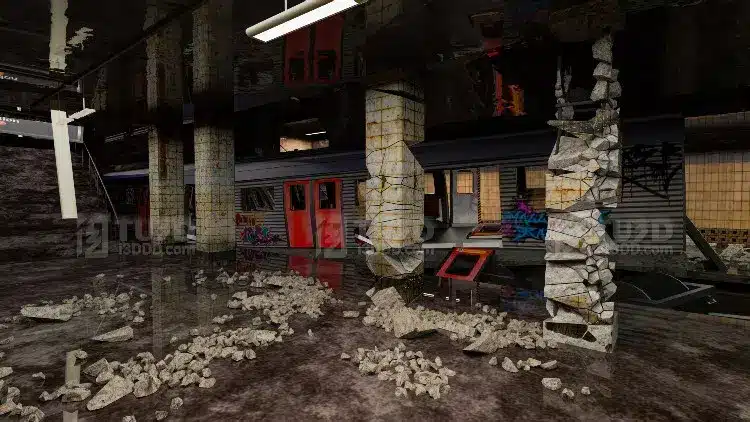 Blender 废土风格积水地铁站场景模型