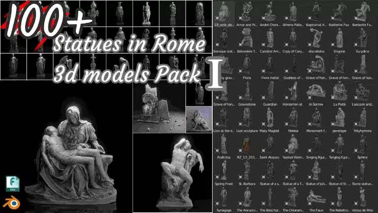 100 + 罗马著名雕像扫描 3D 模型包 – 100+ Roman Statue Scans 3D Pack