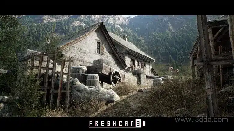 中世纪山谷村庄石房屋环境 – Mountain Village Environment