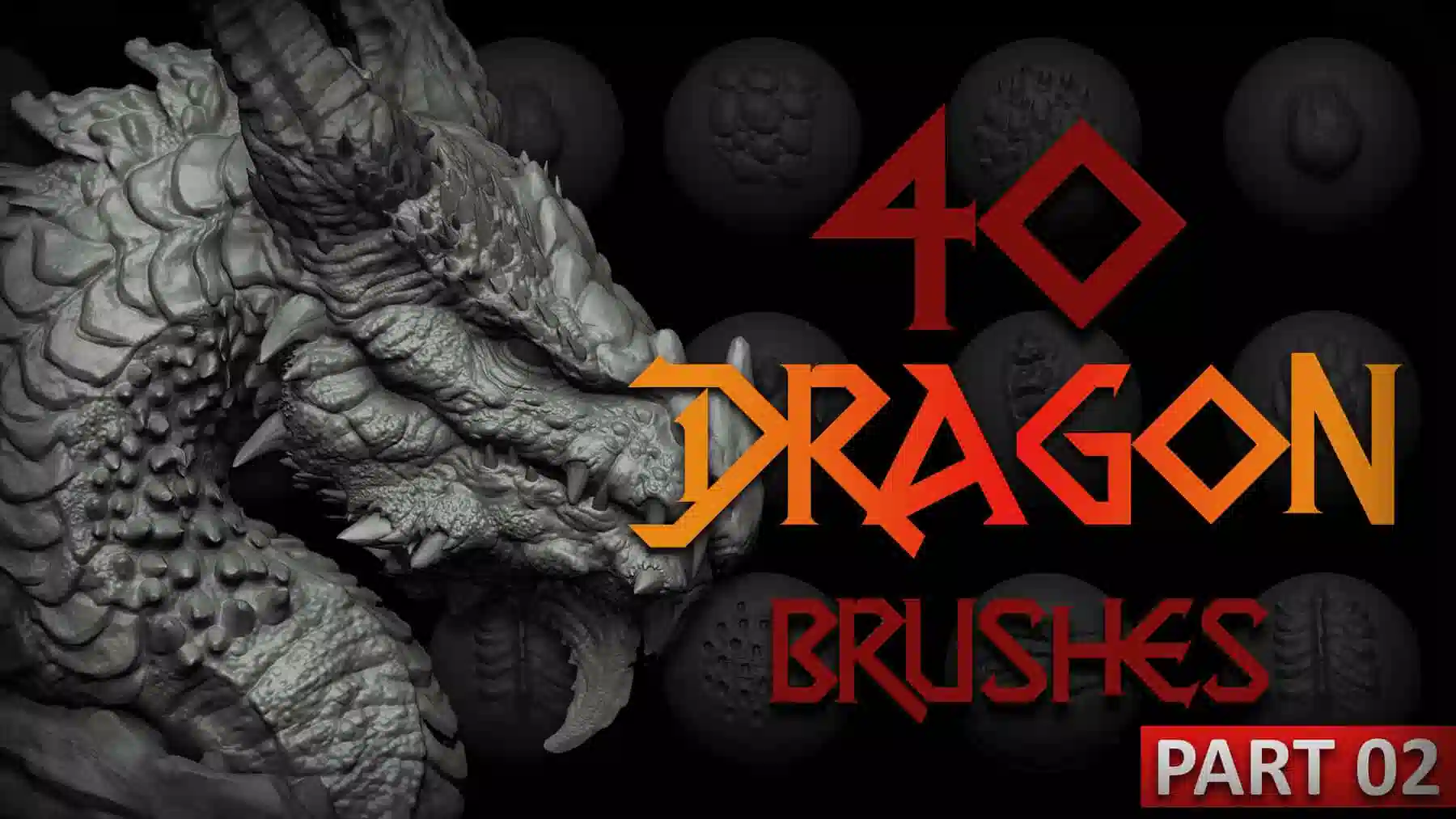 ZBrush+Blender 40 款龙鳞 VDM 笔刷 第二部 – 40 Dragon VDM Brushes Part 2 for ZBrush+Blender