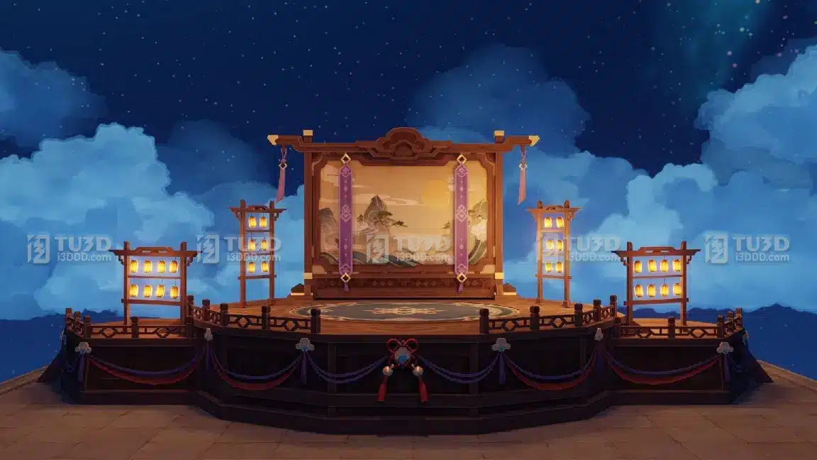 Blender古风神女劈观戏台场景工程