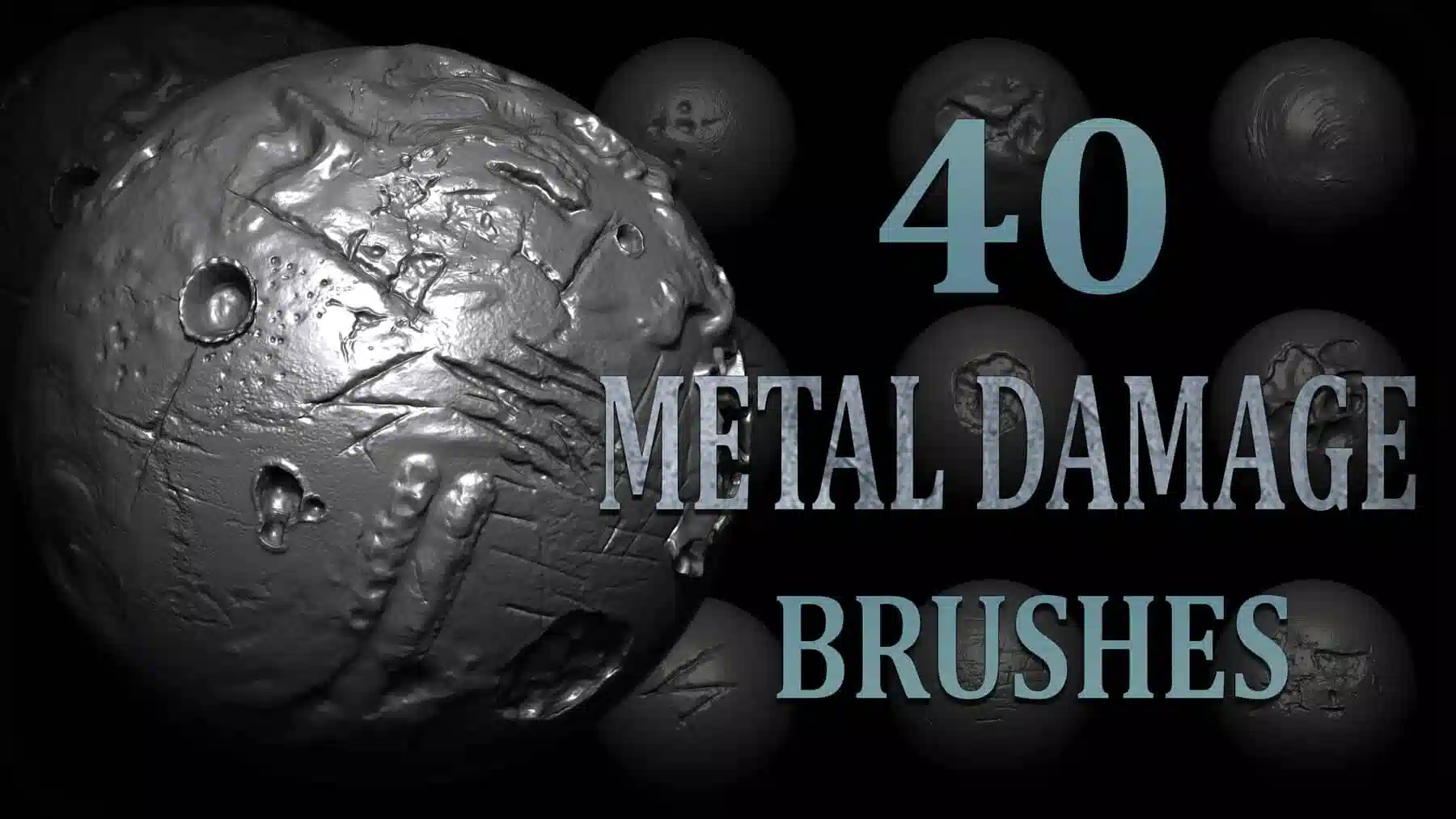ZBrush 与 Blender 金属损伤笔刷套装 – 40 Metal Damage Brushes for ZBrush&Blender