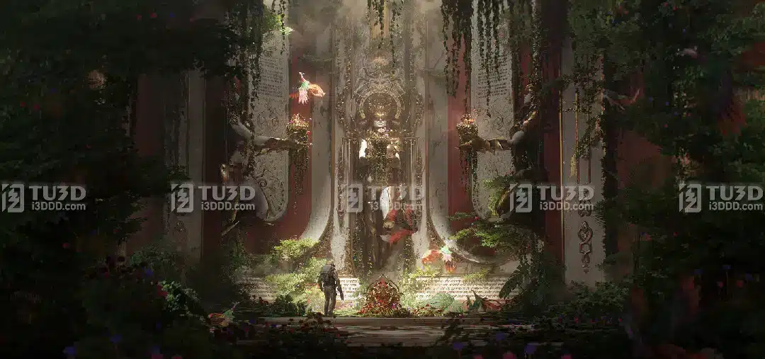 Blender中国风佛像大殿建筑场景模型