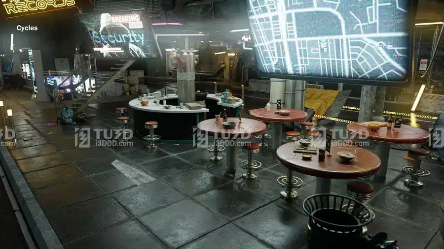 Blender赛博朋克街区科幻贫民区场景