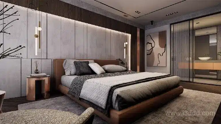 写实现代别墅豪华卧室衣帽间洗漱间场景 – Villa Bedroom