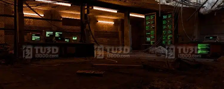 Blender 废土风格废弃数据中心场景模型