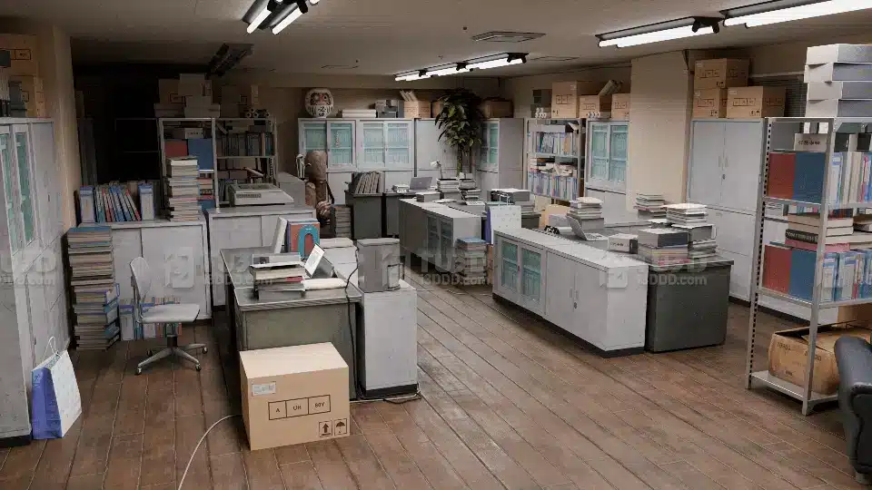 Blender 堆满文件与纸箱的怀旧总务室空间场景模型