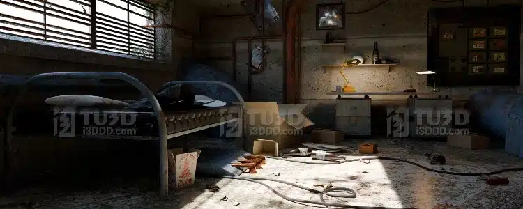 Blender 废土风格破旧公寓场景模型