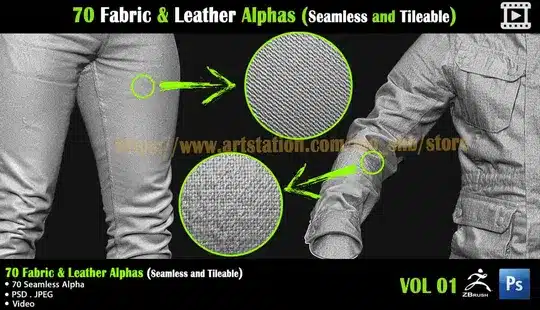 70 款织物皮革无缝 Alpha 纹理 – 70 Fabric & Leather Seamless Tileable Alphas