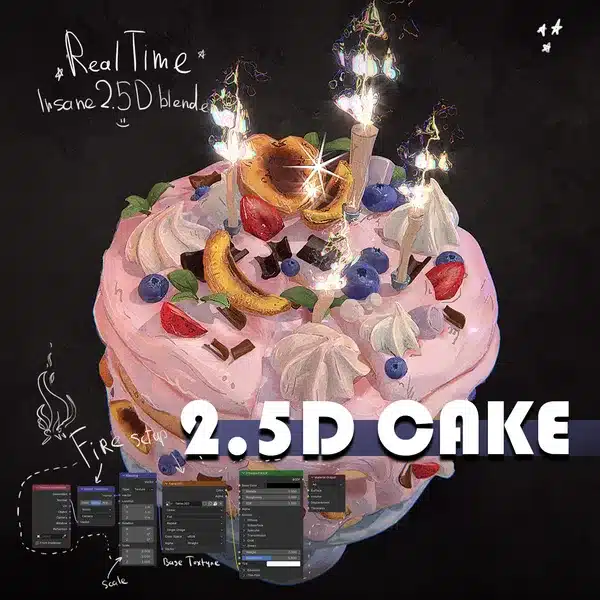 2.5D 蛋糕 – 完整场景 + 火焰设置 – Blender 5.0