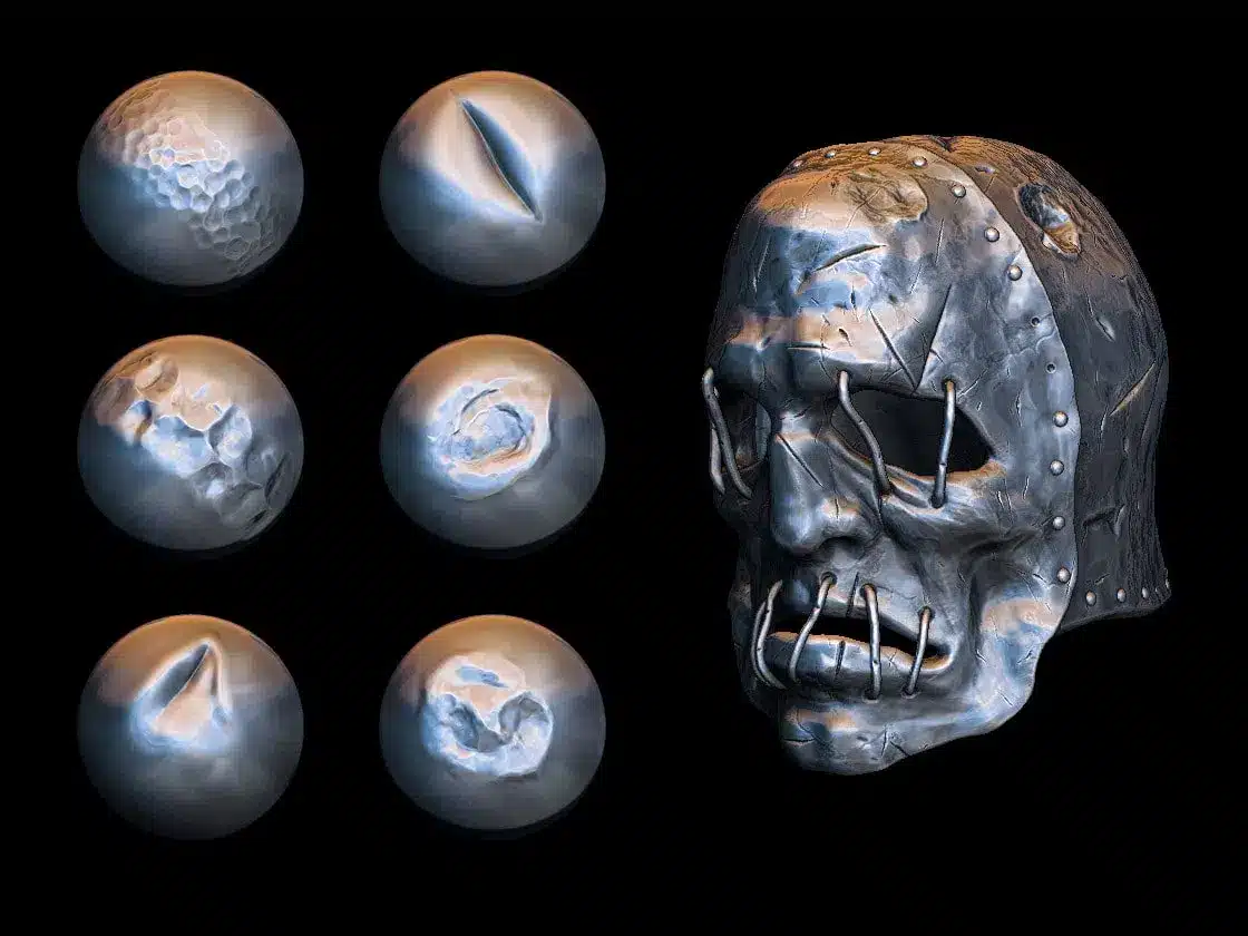 金属凹陷破损笔刷 – Metal Surface & Damage Brushes Part 2 for ZBrush