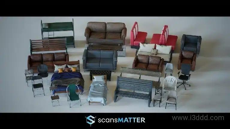 座椅床铺套件 – Seating & Beds Kit – Game-Ready, Seating & Bedding 3D Assets