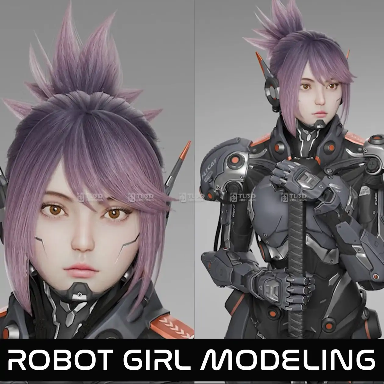 Blender影视级赛博朋克女武士3D模型