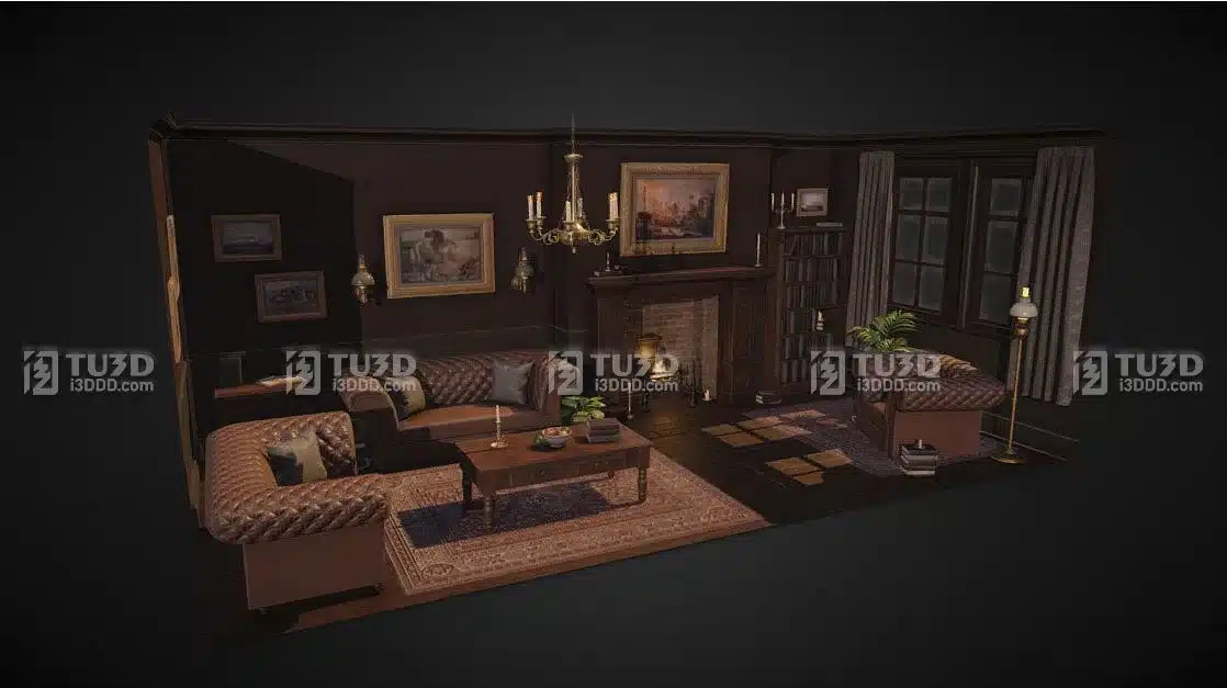 Blender维多利亚风格客厅3D模型（多格式）