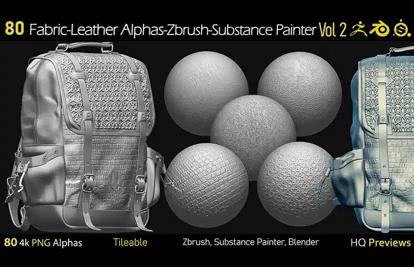 无缝平铺织物皮革贴图 第2卷 – 80 4K Fabric-Leather Tileable Alphas Vol.2