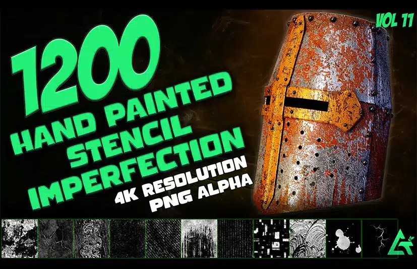 无缝划痕污渍裂纹贴图 – 1200 Hand Painted Seamless Tileable Imperfection Alphas Vol.11