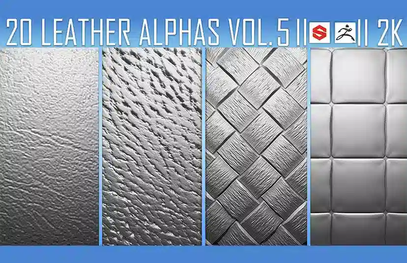 皮革笔刷 – 20 Leather Alphas Vol.5 for ZBrush & Substance