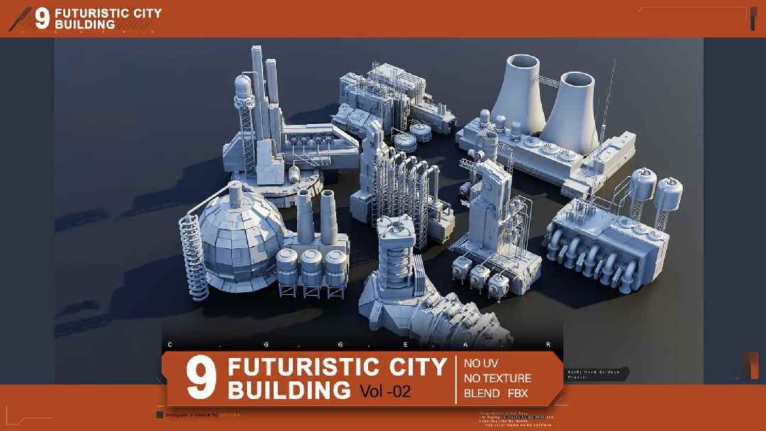 未来都市工厂资源包 第 2 卷 – Futuristic City Kitbash (Factory) Vol.02