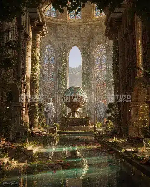 Blender欧式中世纪教堂城堡中庭CG场景