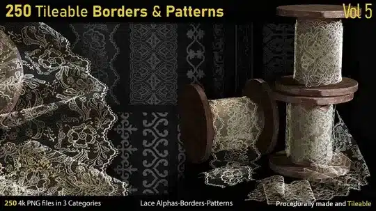 250 款可平铺边框图案素材集 Vol.5 – 250 Alphas-Tileable Borders&Patterns-Vol5
