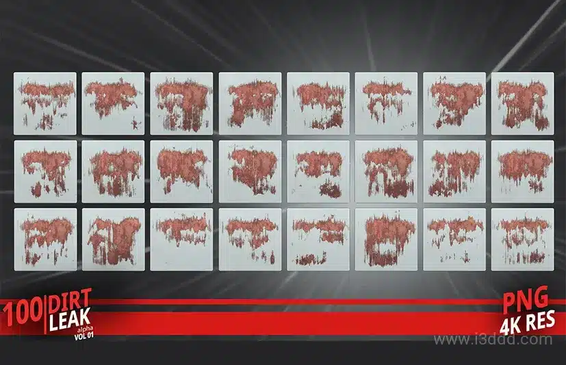 污渍脏迹贴图 – 100 Dirt Leak Alpha – VOL 01