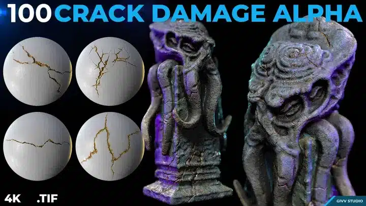100 张破损裂缝 Alpha 贴图 – 100 Crack Damage Alpha