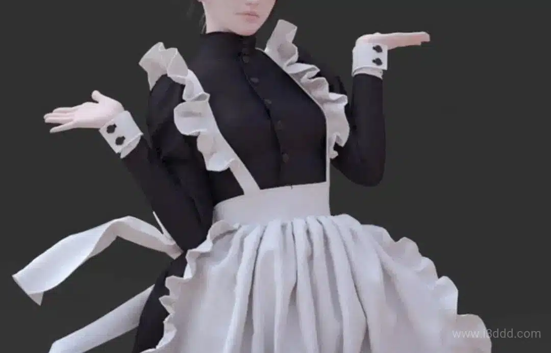 CLO3D 简约女仆花边裙子服装服饰 zprj – Simple Maid Lace Dress CLO3D ZPRJ