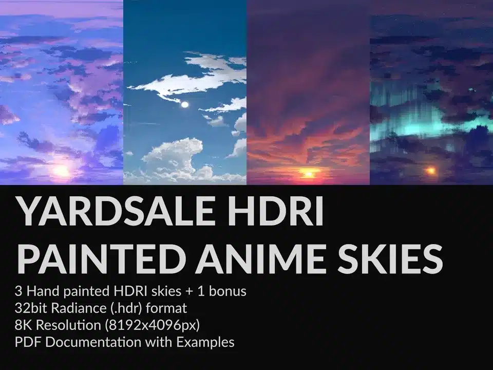 YARDSALE 手绘动漫天空 HDRI 包 01 – YARDSALE HDRI Painted Anime Skies 01