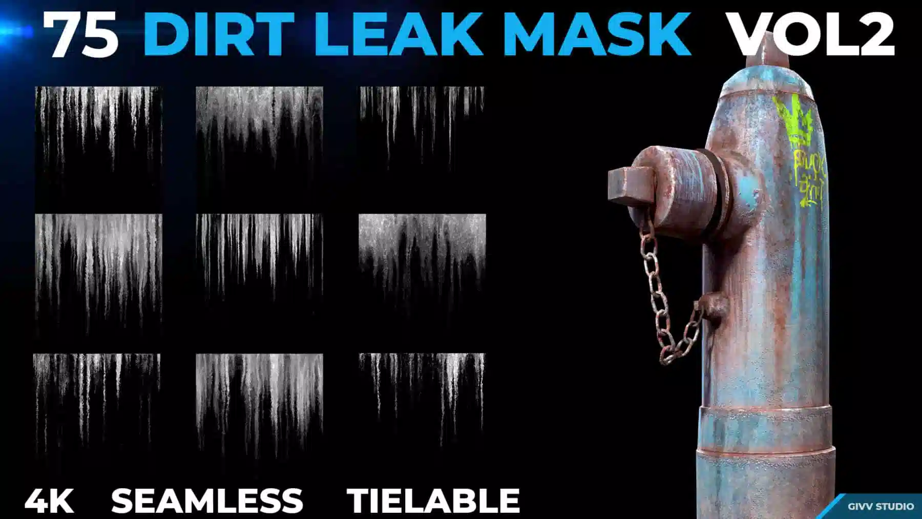 4K 无缝污渍贴图 Vol.2 – 75 DIRT LEAK EFFECT MASK VOL 2