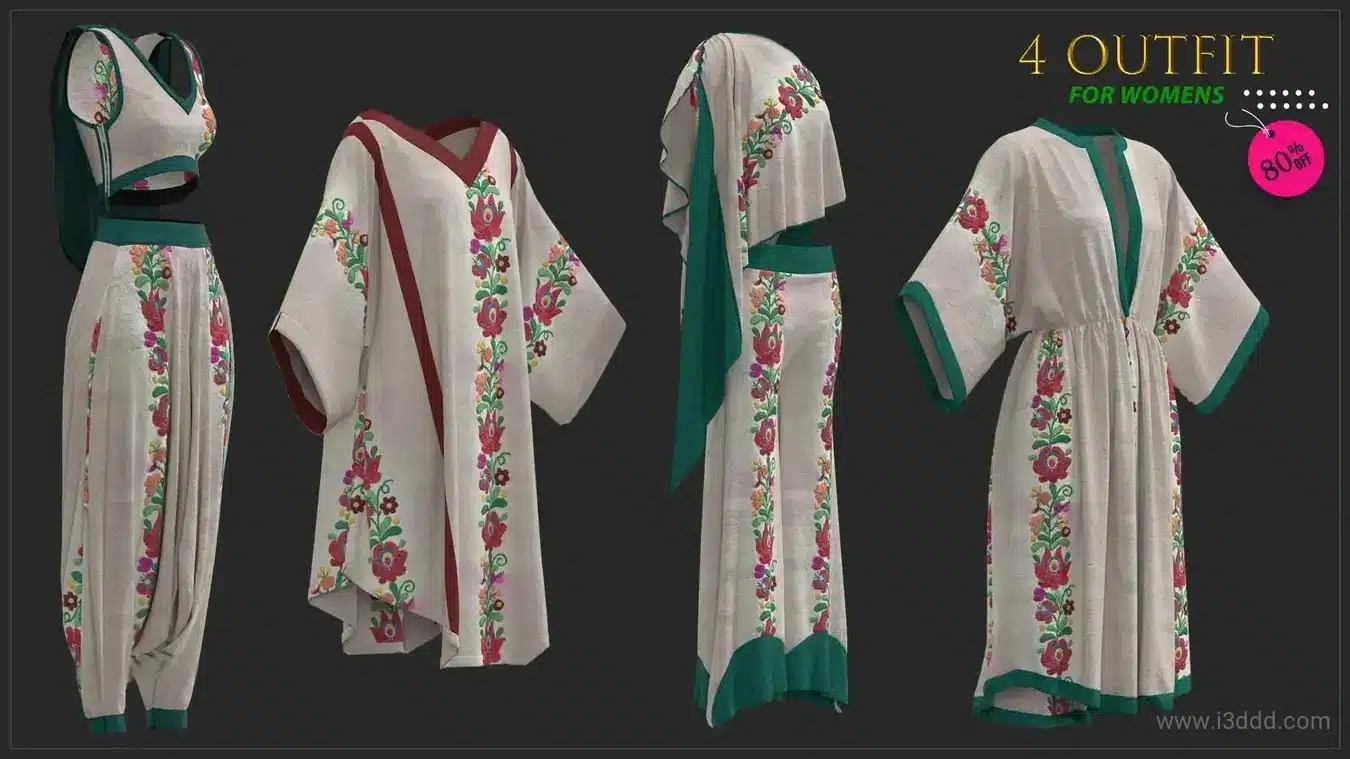 4 套女士连衣裙长裙服装 – 4 Women’s Long Dresses