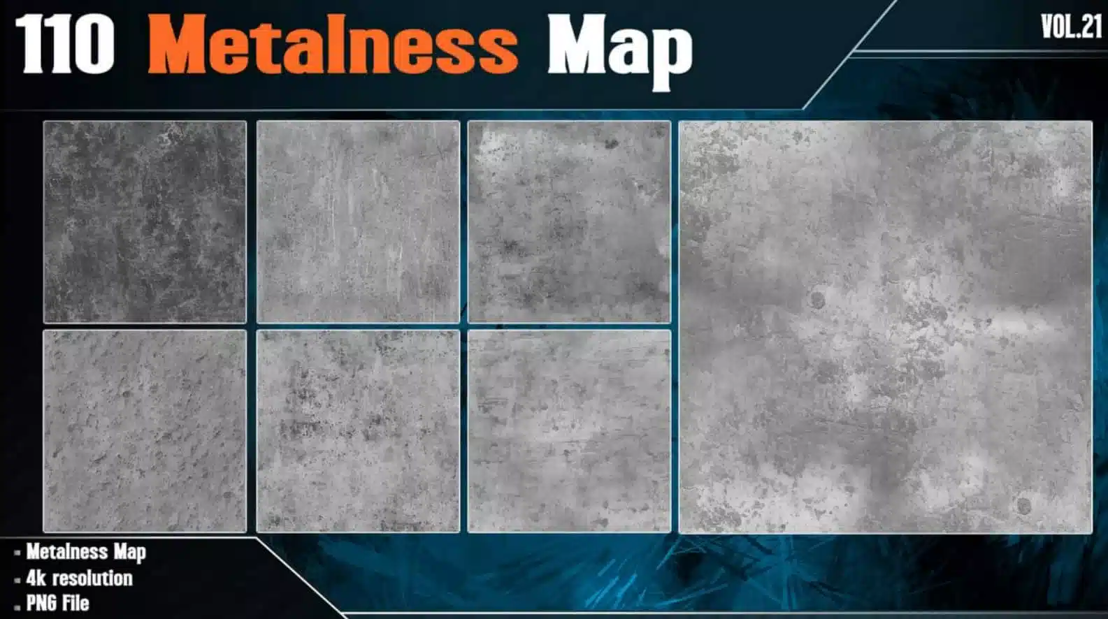 110 张金属度贴图 第 21 卷 4K – 110 Metalness Map Vol.21 4K PNG