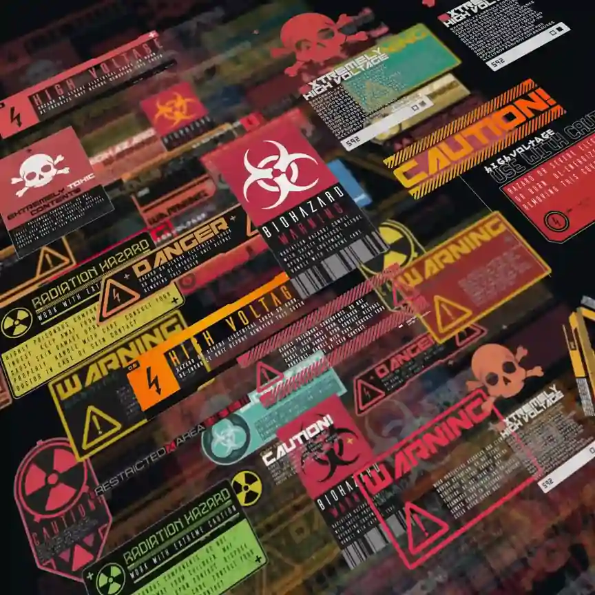 74 个赛博朋克危险贴花 – Decal Danger Signs